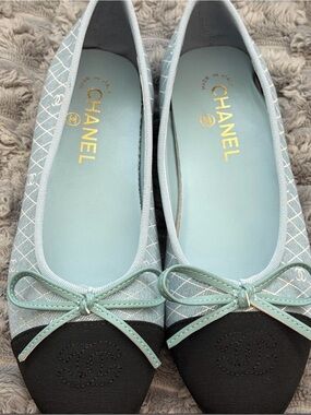 Light Blue & Black Women's Ballet Flat with Bow